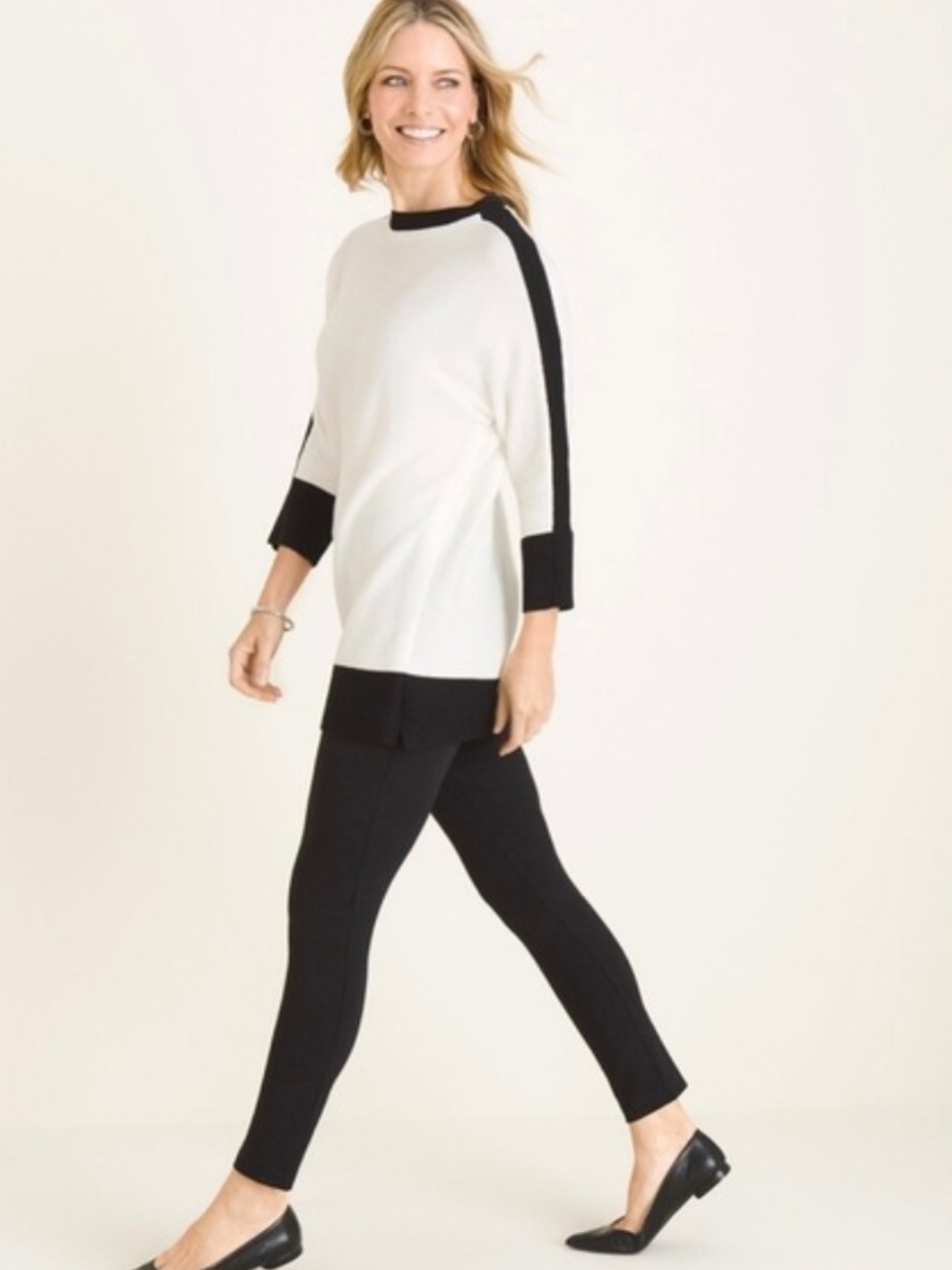 Chico's Zenergy Size Medium NWT Blocked Mockneck Sweater 3/4 Sleeve - Picture 2 of 8